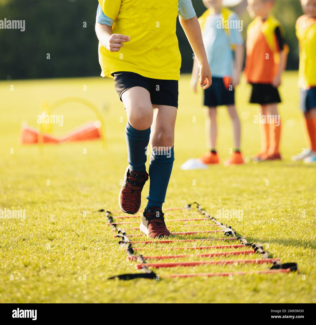 School kids standing in a row at physical education training session