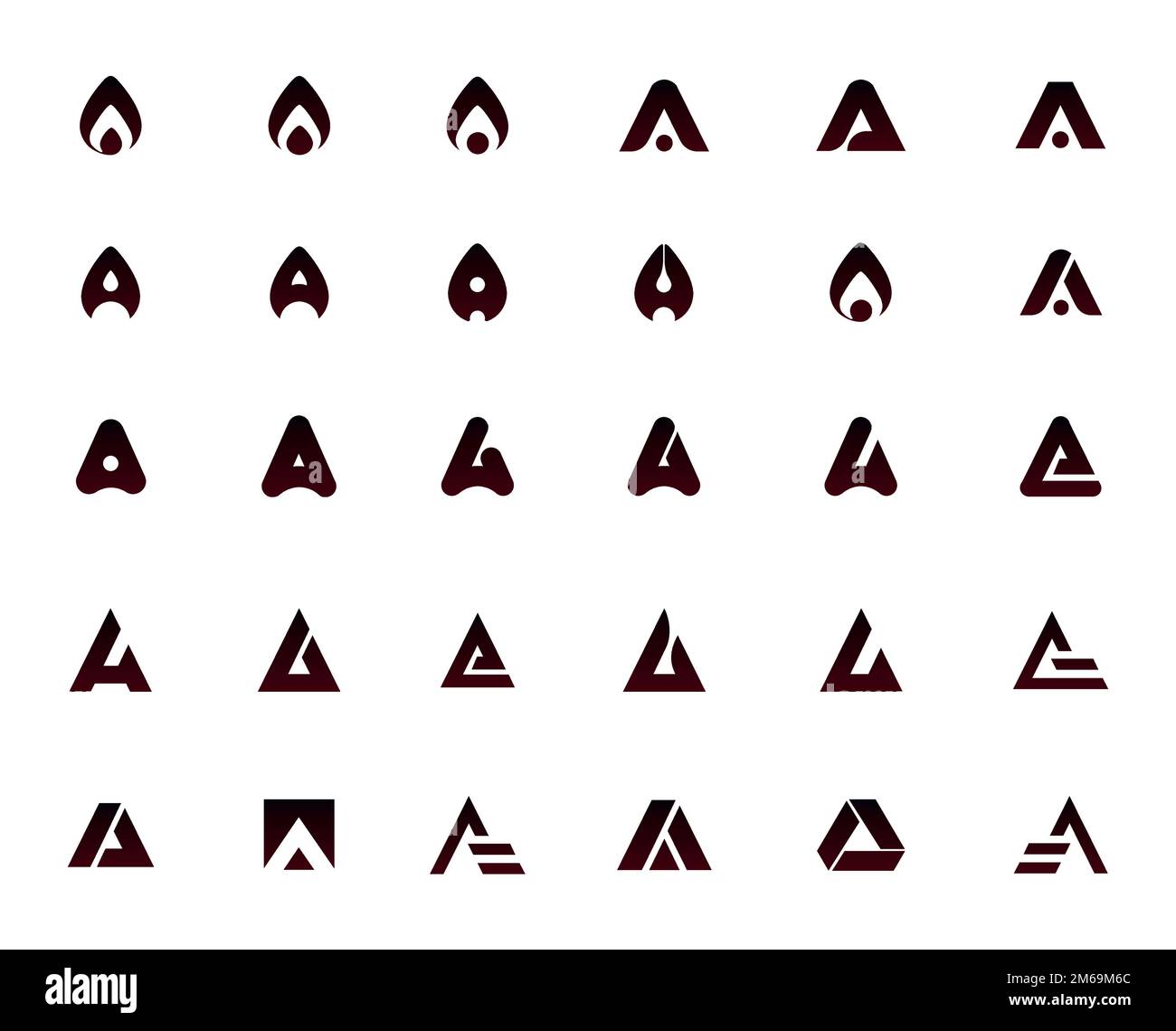 Many interpretations and variations of the letter A. Logo A. Symbol A