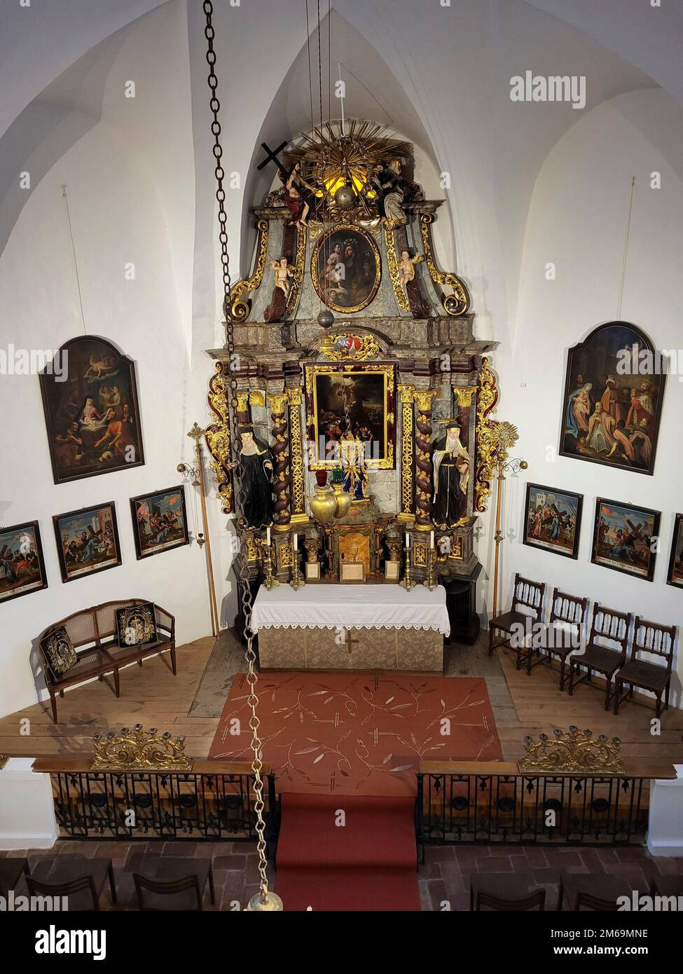 Stadtschlaining, Austria - December 04, 2022: Inside the chapel of the castle Schlaining in Burgenland, also named Friedensburg Stock Photo
