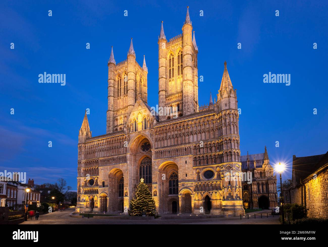 Lincoln Cathedral Lincoln Minster West Front lit up at night Minster Yard Lincoln cathedral uk lincoln uk Lincoln Lincolnshire England UK GB Europe Stock Photo