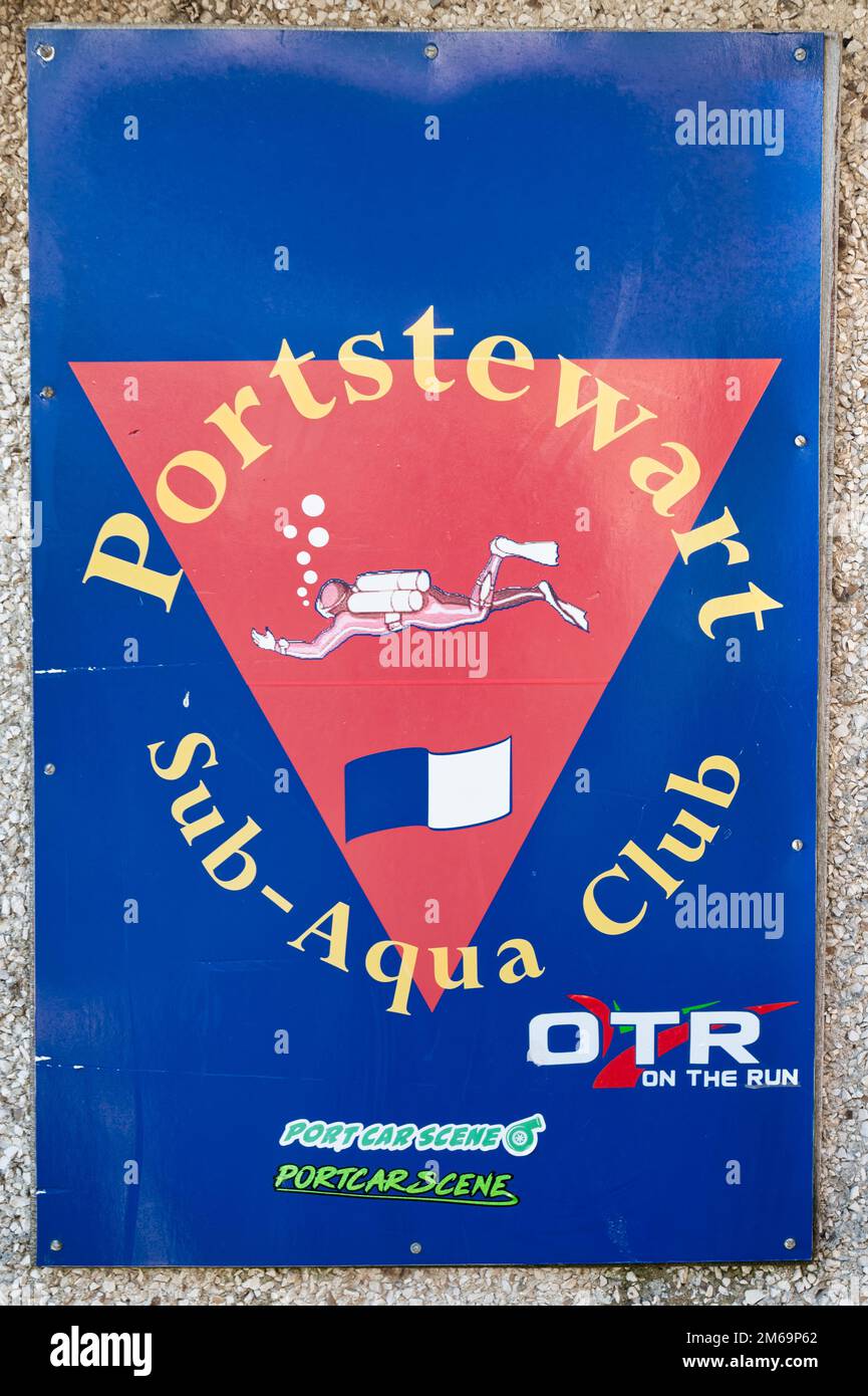 Portstewart, UK- Jan 2, 2023: The sign for Portstewart Sub-Aqua Club at the seafront in Portstewart Northern Ireland Stock Photo