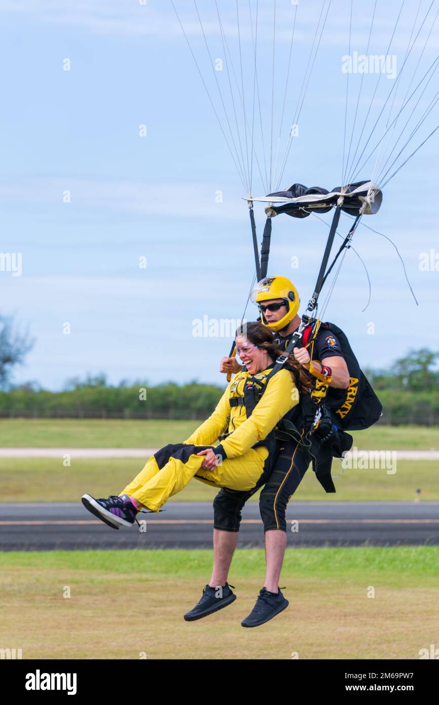 Staff Sgt. Daniel Osorio of the U.S. Army Parachute Team makes a tandem