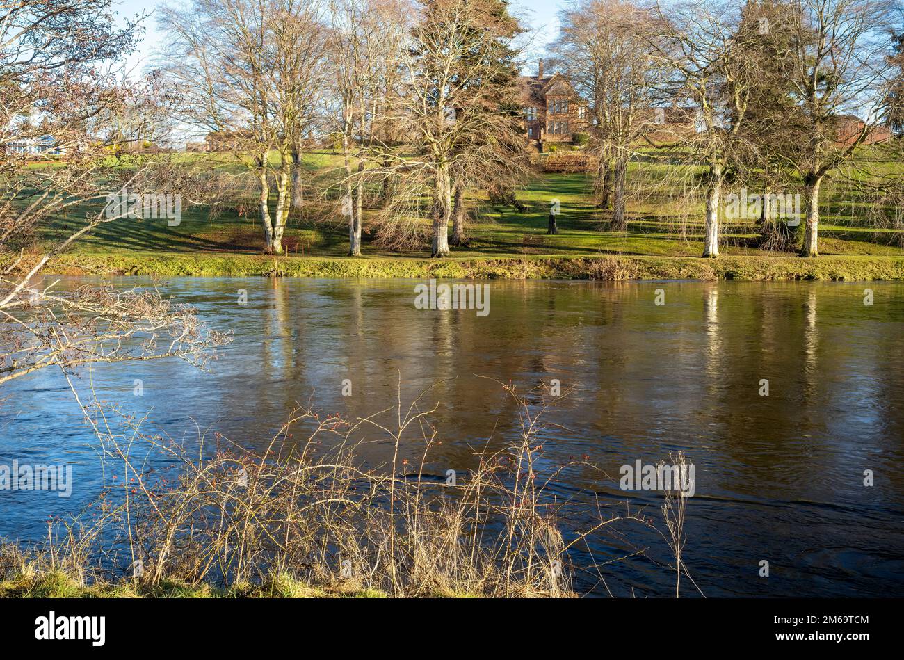 'Ladies Walk' beside the banks of the river Eden, Langwathby, Cumbria, UK Stock Photo