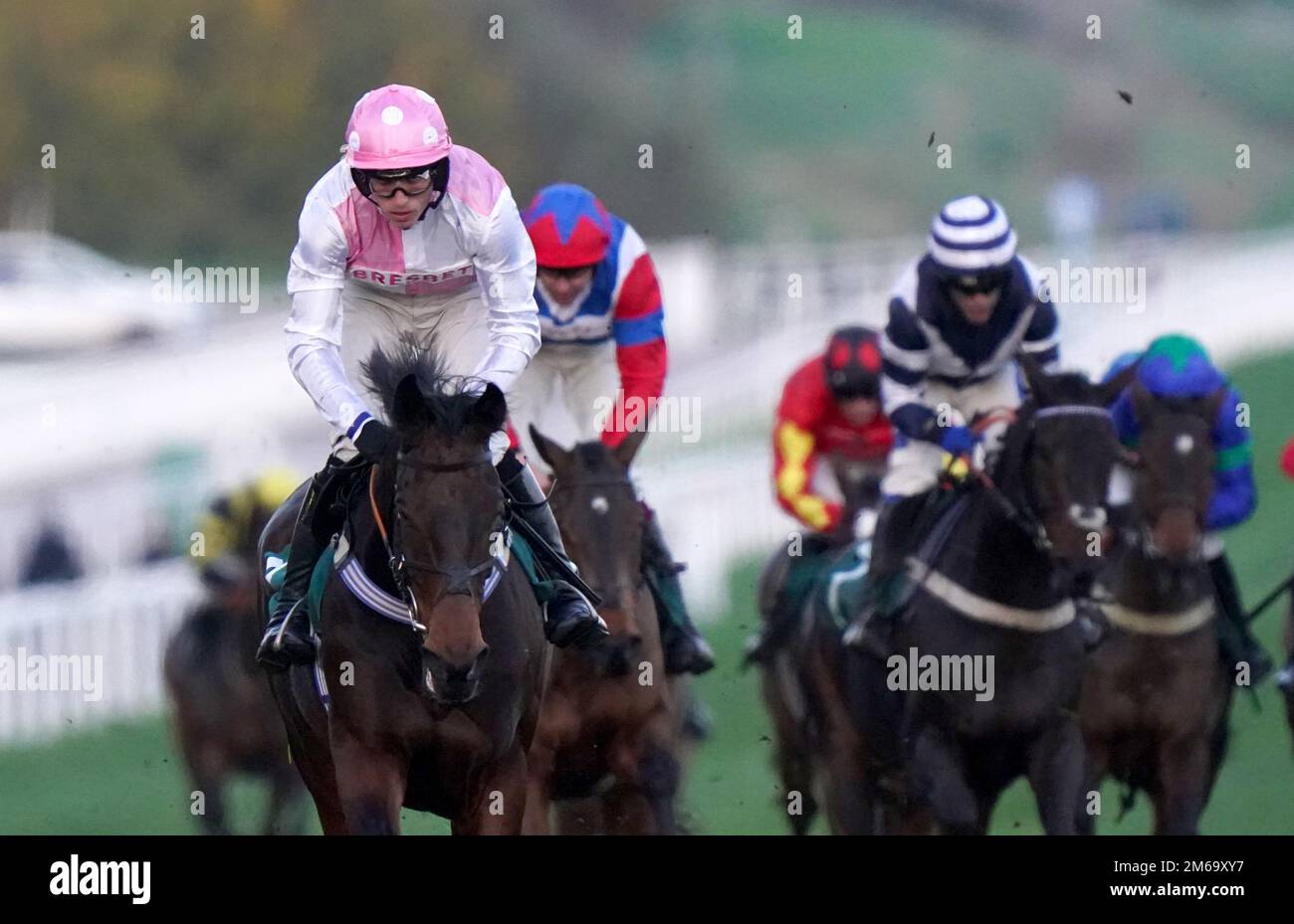 File photo dated 13-11-2022 of Gentle Slopes ridden by Harry Cobden (left). Milton Harris has been dealt another injury blow as promising hurdler Gentle Slopes has been ruled out for the season. Issue date: Tuesday January 3, 2022. Stock Photo