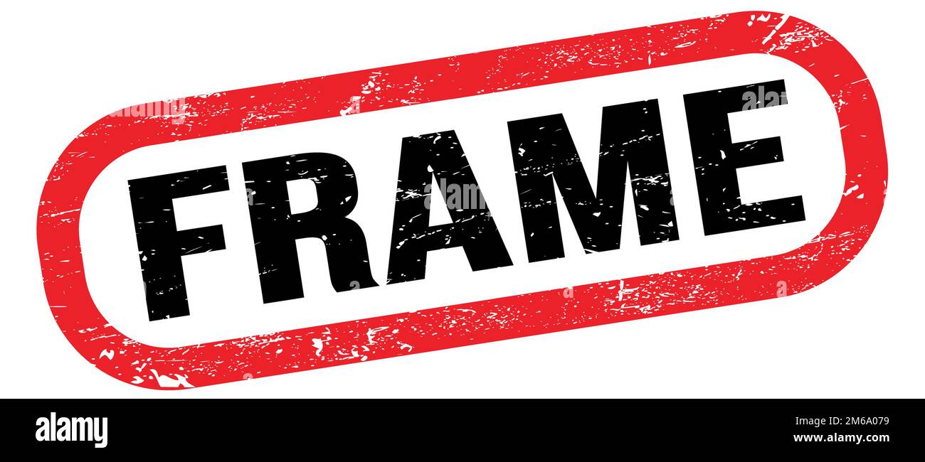 FRAME, text on red-black rectangle stamp sign Stock Photo - Alamy
