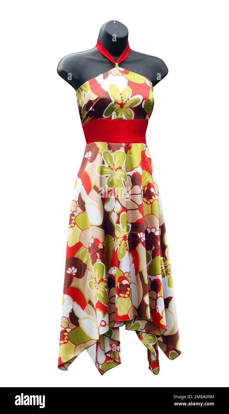 Shop Mannequin wearing a floral Dress Stock Photo