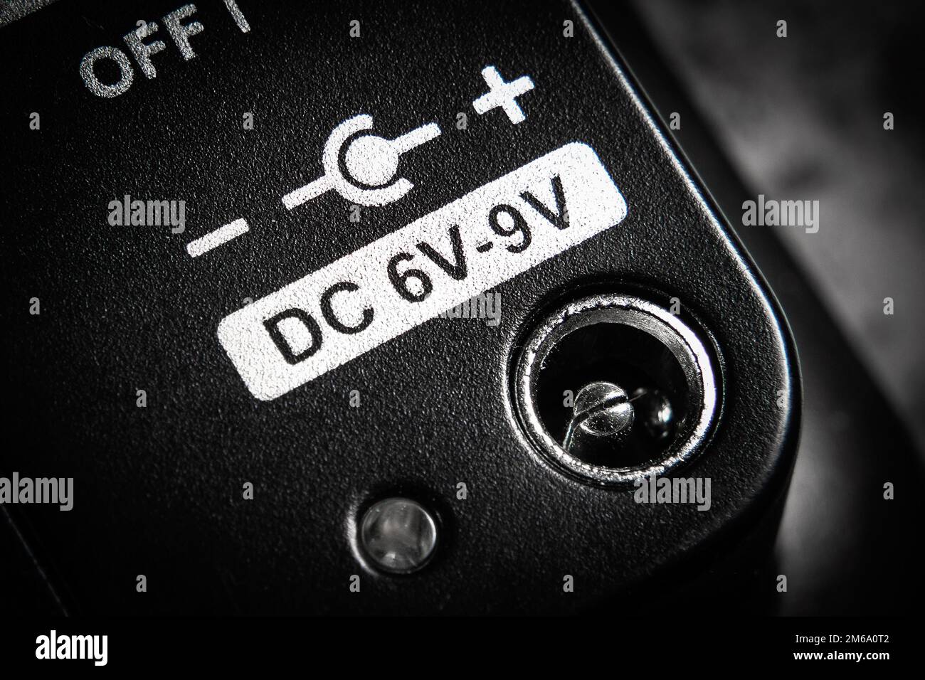 6-9 volt low current power input with positive polarity on a black ...