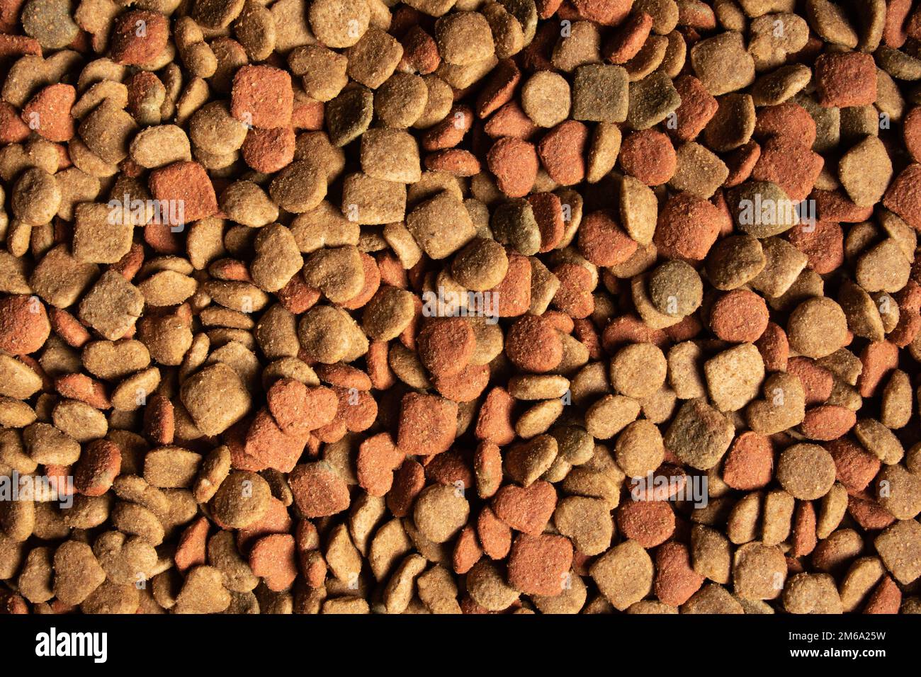 Dry colorful cat and dog food background, top view Stock Photo