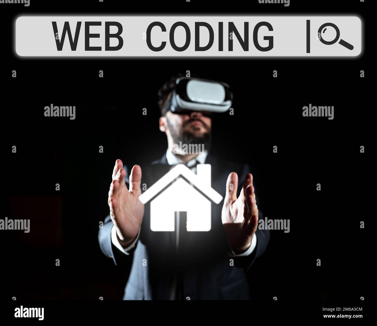Text caption presenting Web Coding. Word for work involved in developing a web site for the Internet Stock Photo