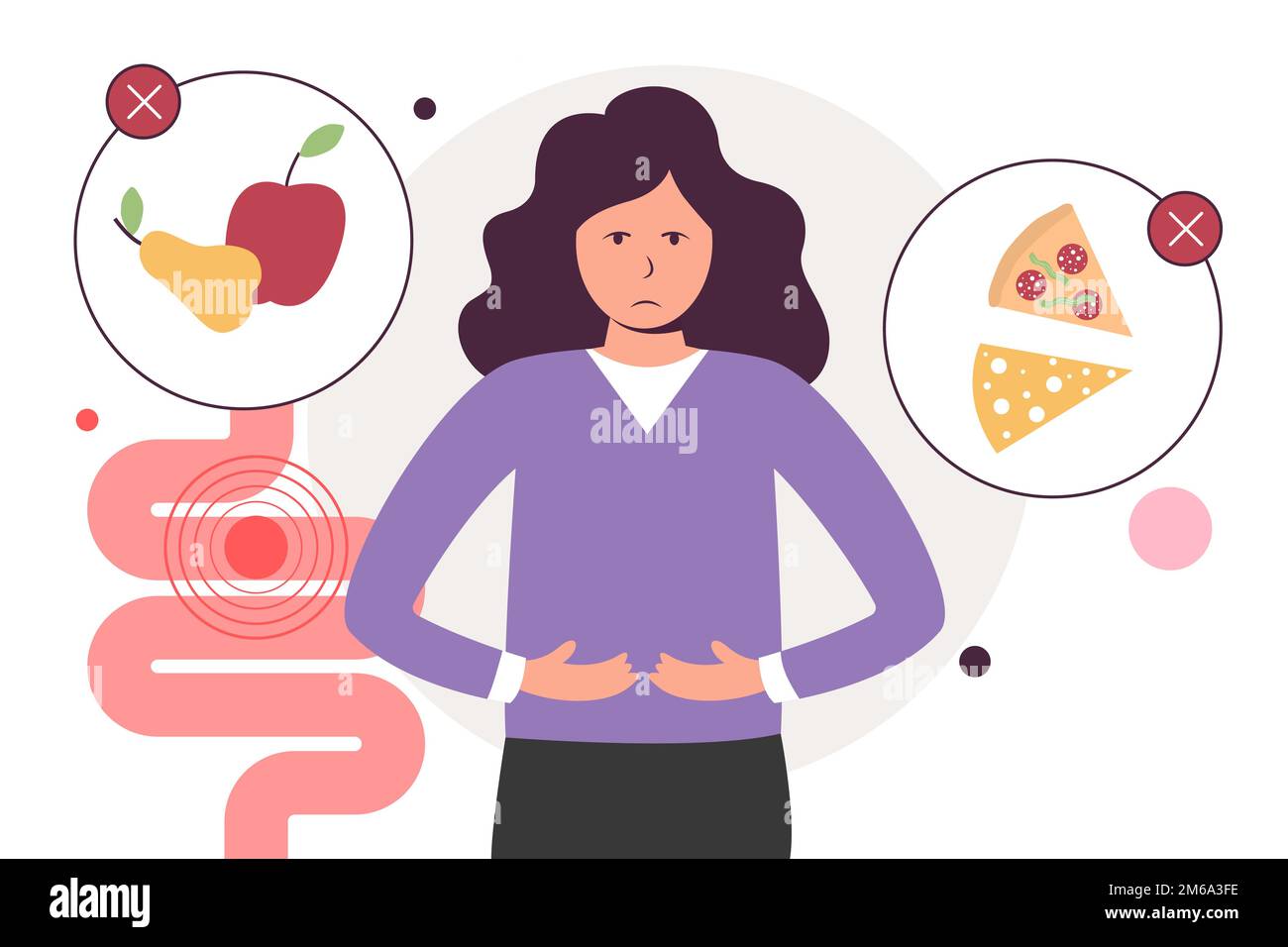 Character with food allergy. Problem with stomach. Hypersensitivity to