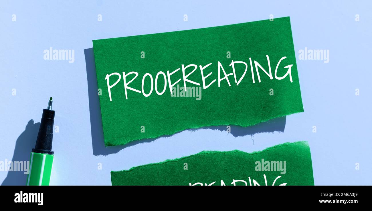 Hand writing sign Proofreading, Business showcase act of reading and ...