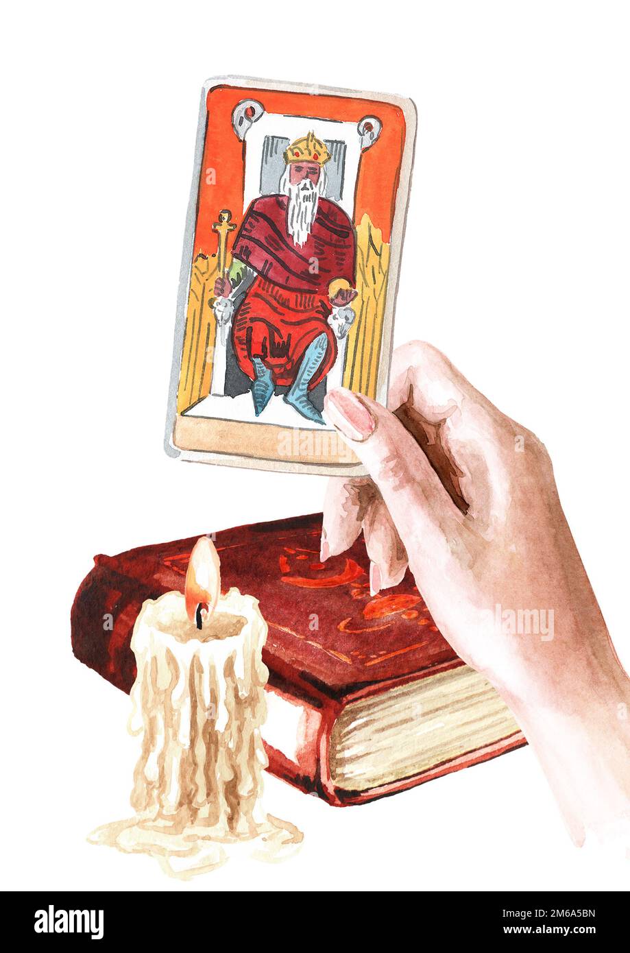 Tarot reader or fortune teller, tarot cards, book and candle, Hand