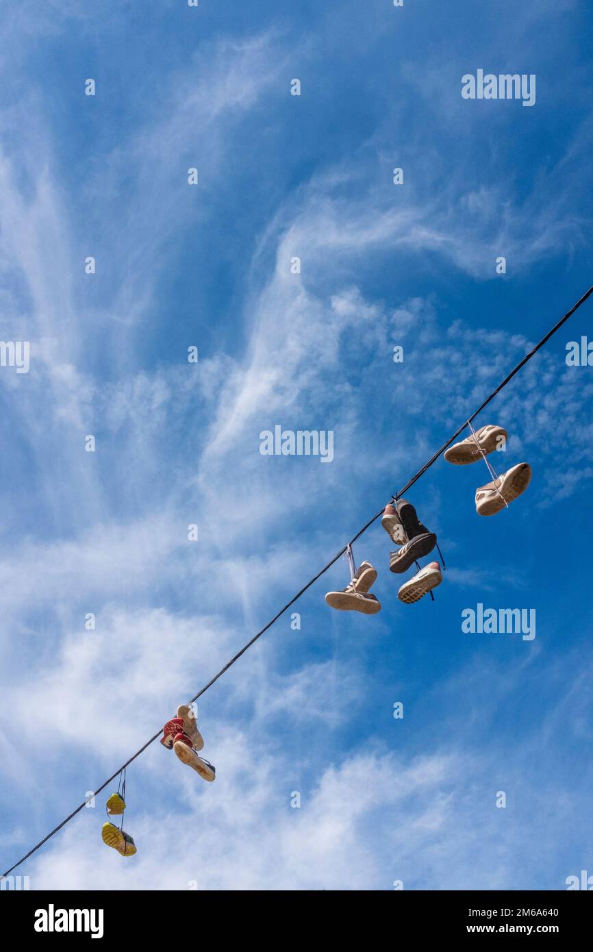 Shoe tossing observed in Mallorca, Spain Stock Photo