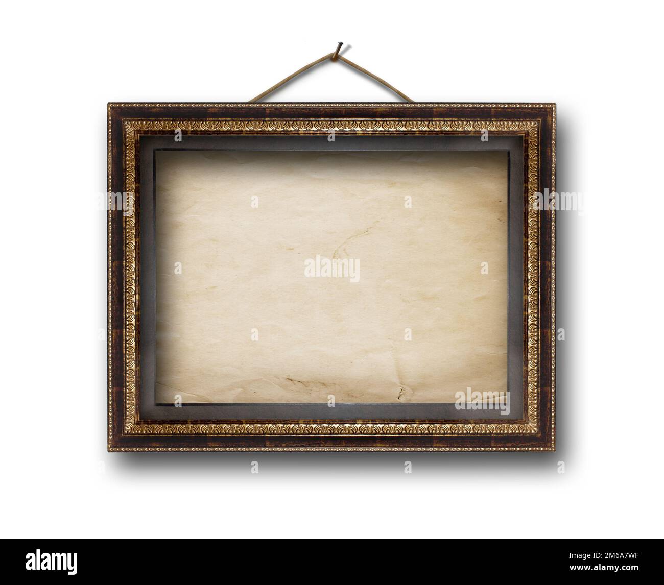 Picture gold frame on the white isolated background Stock Photo