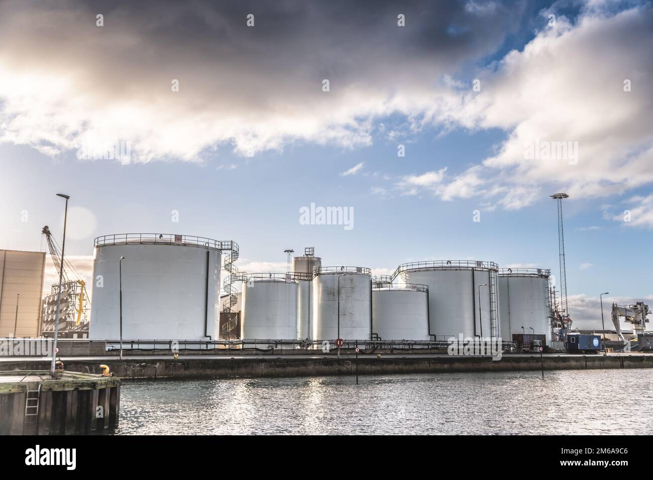 Fish oil tanks in Esbjerg harbor, Denmark Stock Photo
