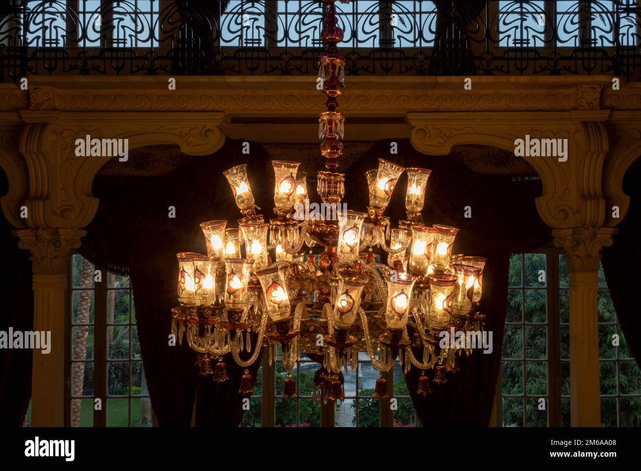Chandelier in the Royal Lounge, Old Winter Palace, Luxor, Egypt Stock Photo