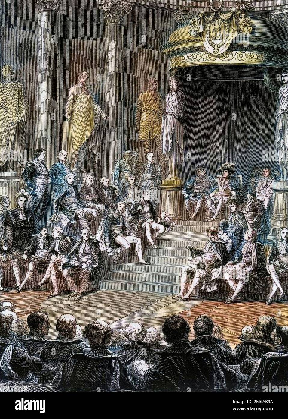 Seance imperiale au Senat : discours de Napoleon sur la constitution du nouveau royaume d'Italie en 1805 -1879 Stock Photo