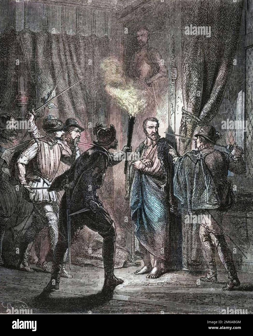 Assassinat de l'Amiral de Coligny, lors du massacre de la Saint-Bartelemy en 1572. In 'Histoire Populaire de la France', vers 1885. Gravure. Stock Photo