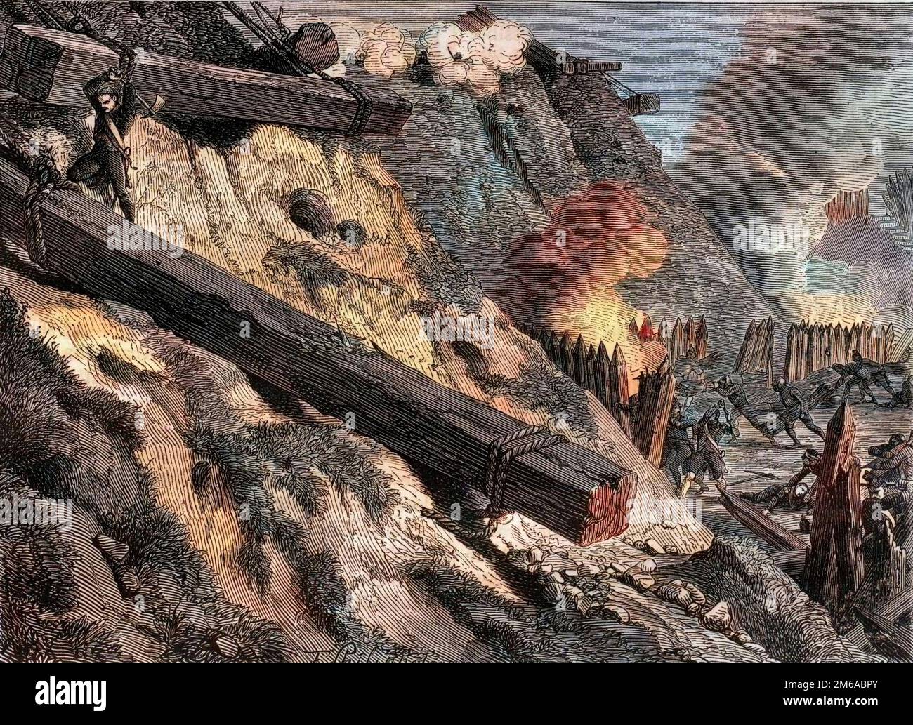 Le siege de Dantzig (actuelle Gdansk) le 19 mars 1807 pendant la guerre de la quatrieme coalition - Acte d'heroisme du chasseur Francois Valle durant le siege de Dantzig -1879 Stock Photo