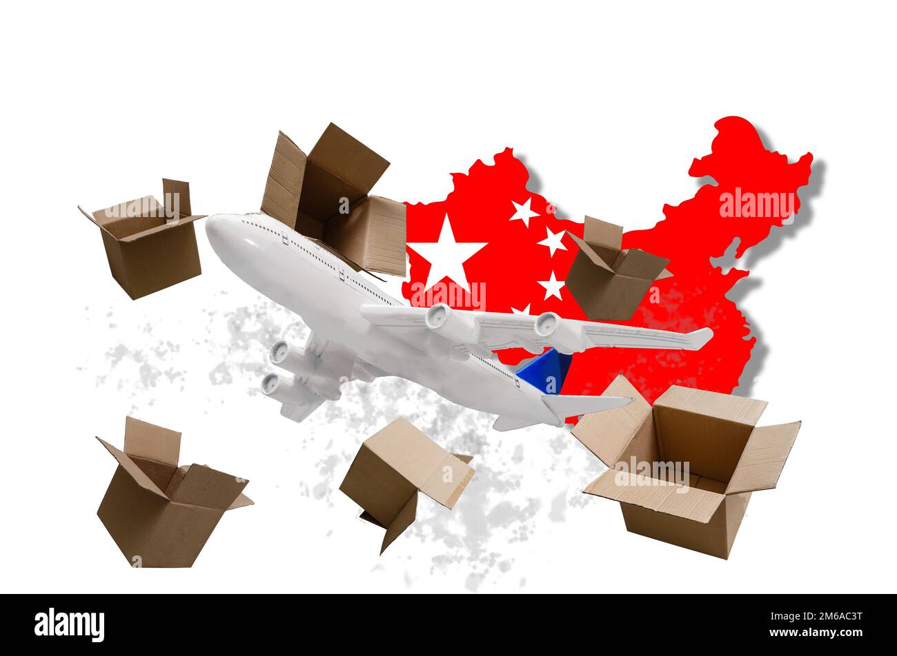 map of china and toy airplane with shipping boxes Stock Photo Alamy
