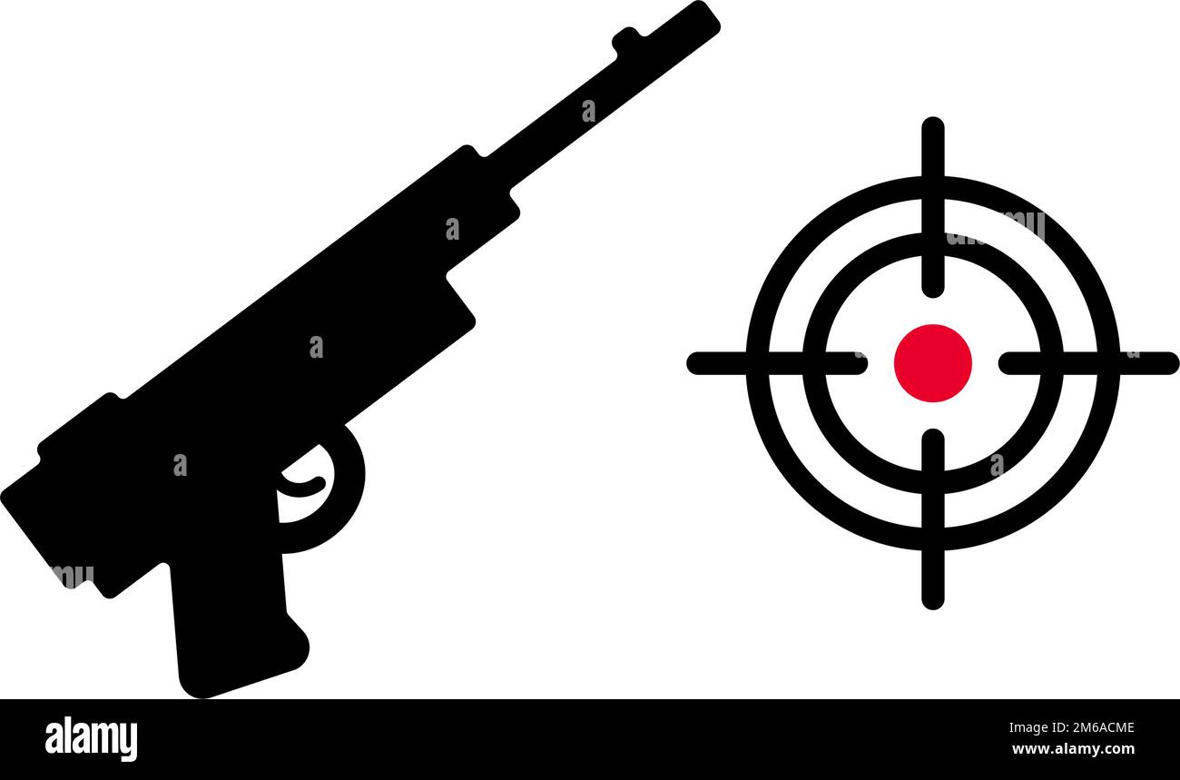 Gun and gun sight icon set. Gunfight and war. Editable vector Stock