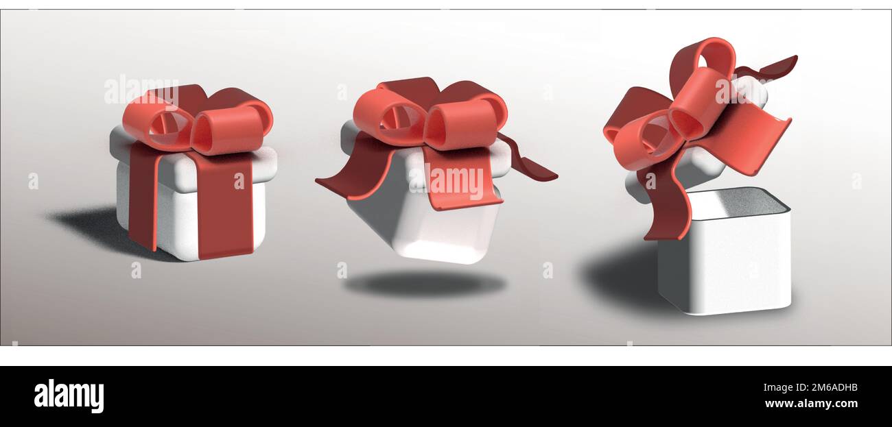 Set 3D gift icon. white box with red bow. vector illustration EPS10 Stock Vector