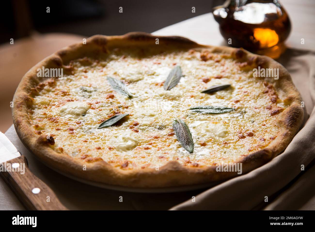Four Cheese Pizza. Neapolitan pizza made with a variety of European