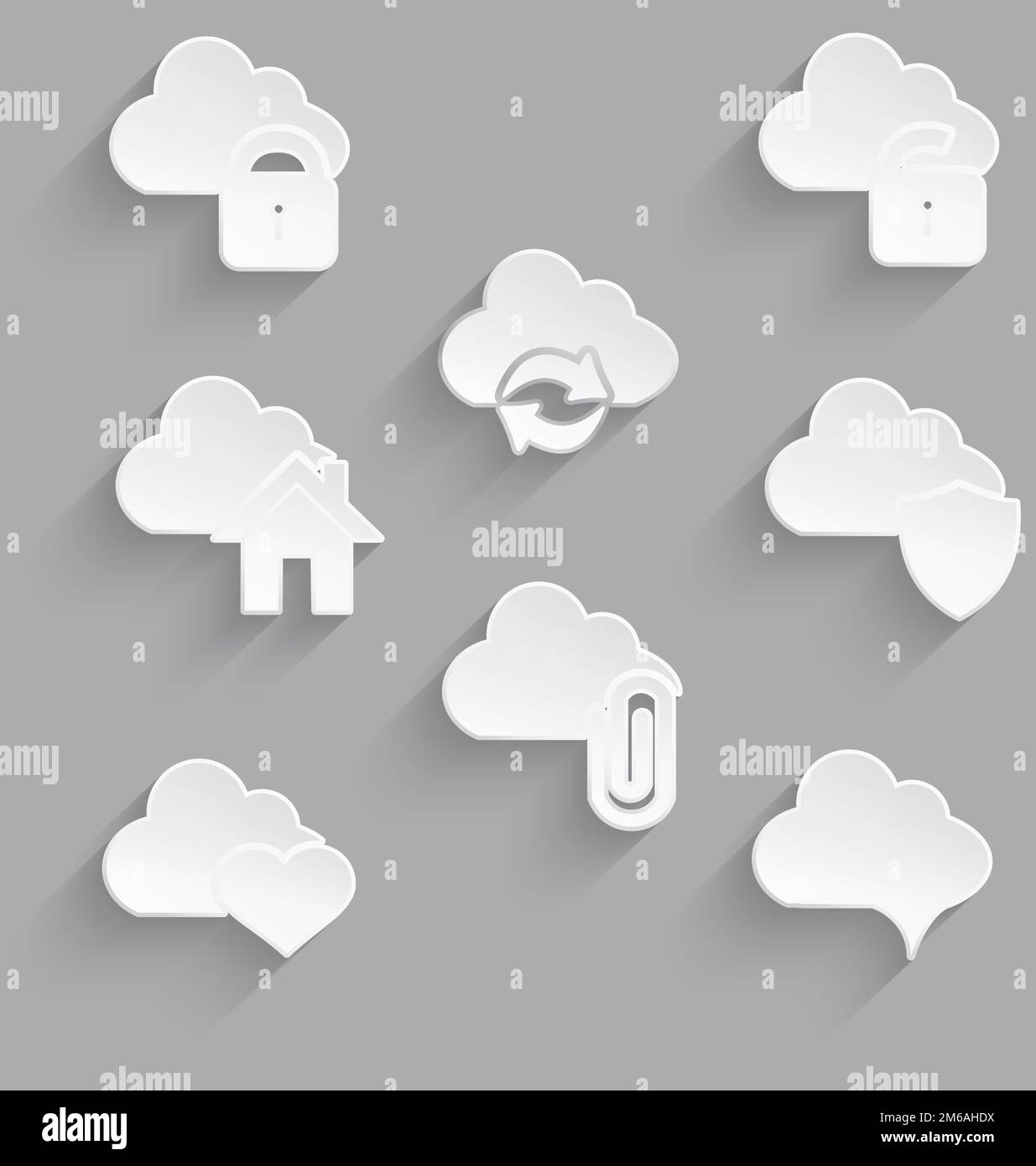 Cloud icon set white plastic lock Stock Photo