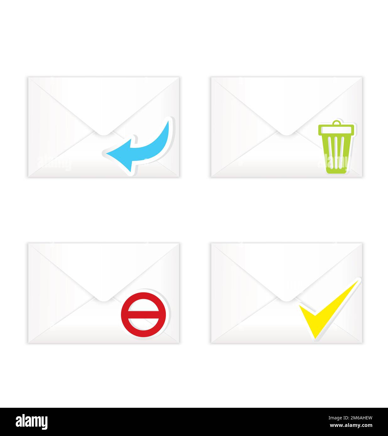 White closed envelopes with trash mark icon set Stock Photo