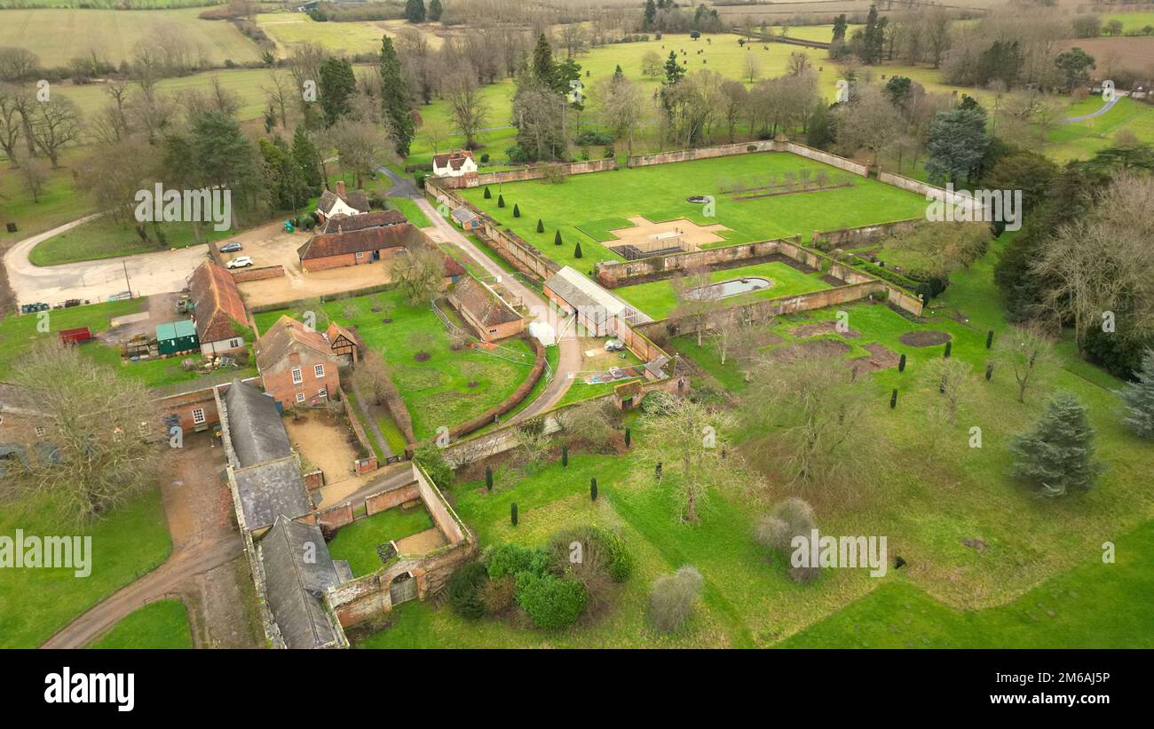 An aerial view of the historic Claydon House in the Aylesbury Vale, Buckinghamshire, England