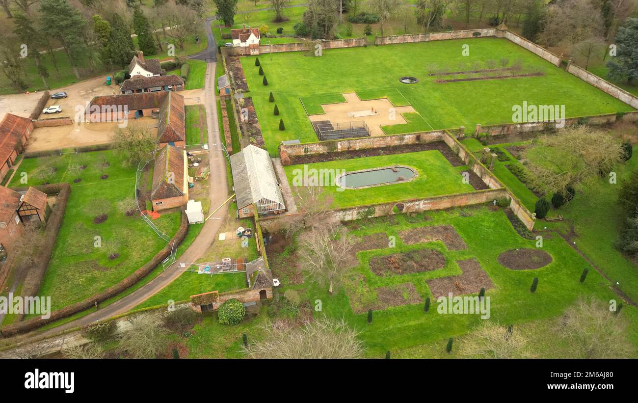 An aerial view of the historic Claydon House in the Aylesbury Vale