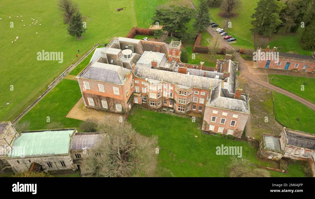 An aerial view of the historic Claydon House in the Aylesbury Vale, Buckinghamshire, England