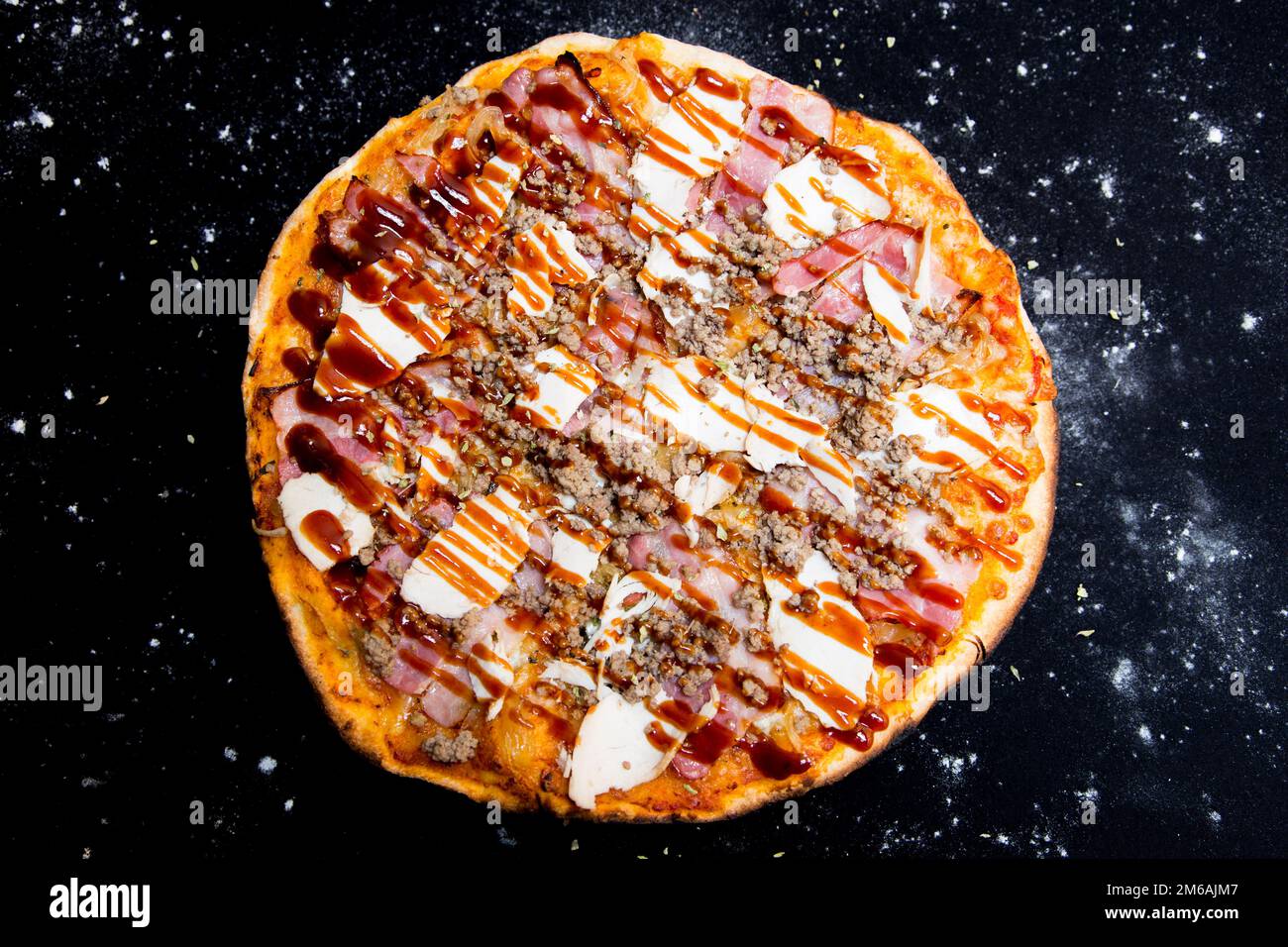 Sausage Pizza. Neapolitan pizza with tomato sauce, cheese, pork sausage