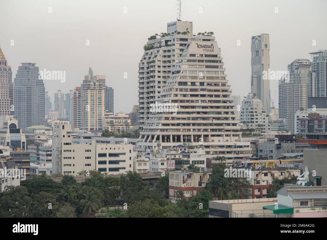 Heavy Smog Over Bangkok Skyline - Pollution In Megapolis Concept Stock Photo