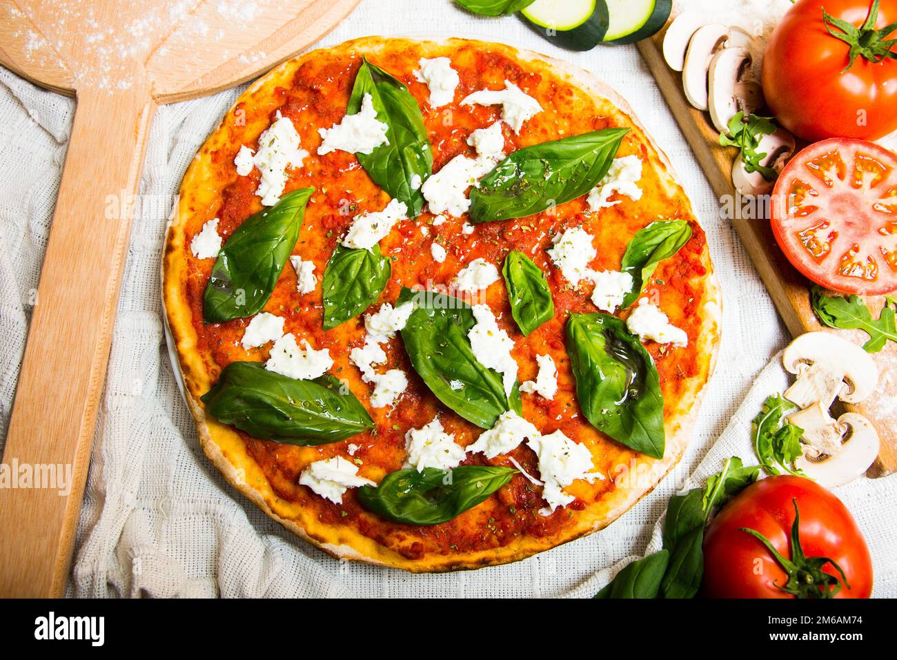 Bufala Mozzarella Pizza. Neapolitan pizza made with tomato sauce