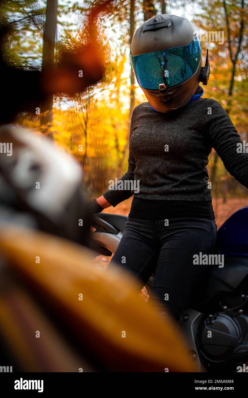 White woman motorcycle helmet hi-res stock photography and images - Alamy