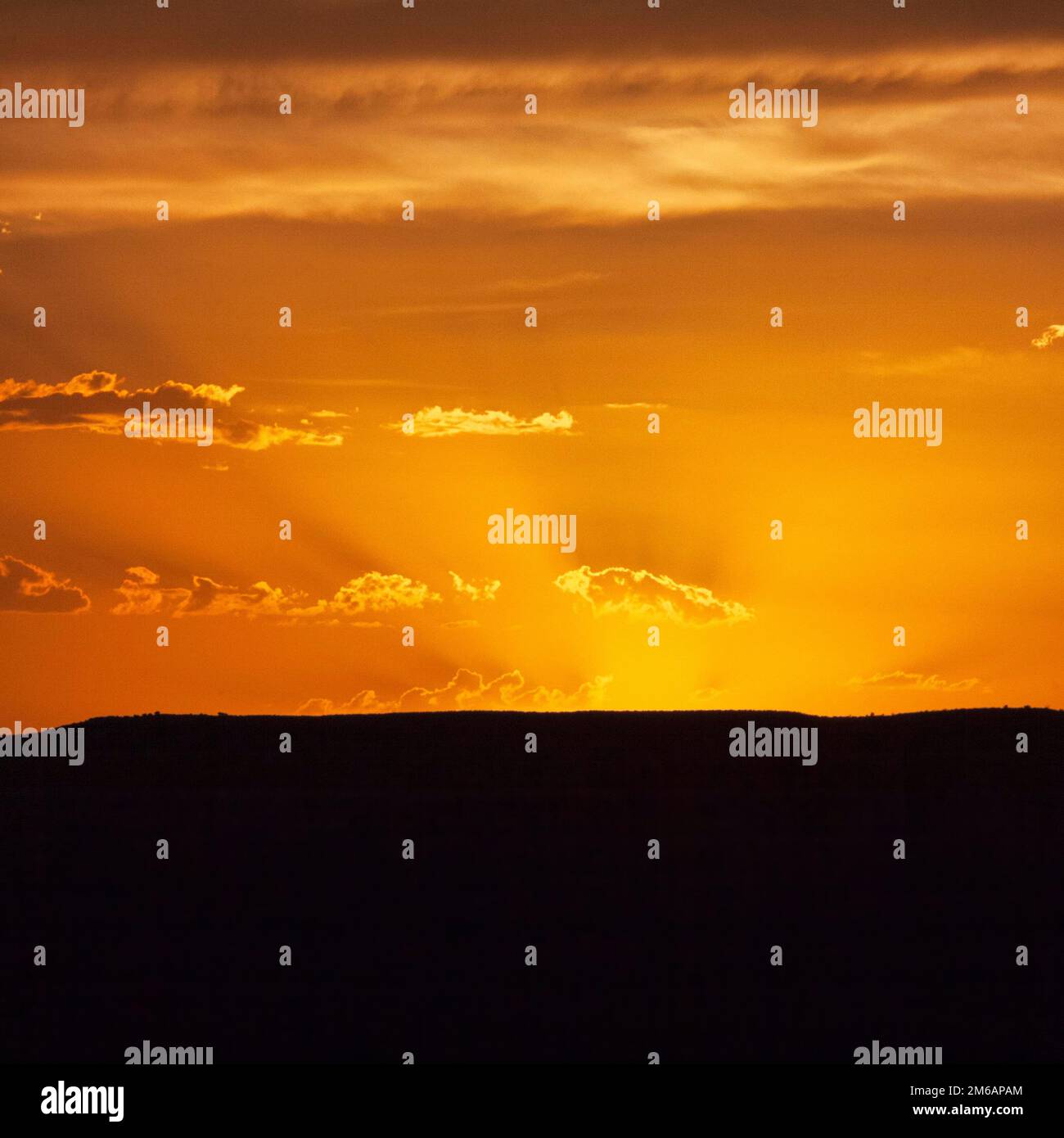 Evening sky with sun rays over Table Mountain, text free space ...