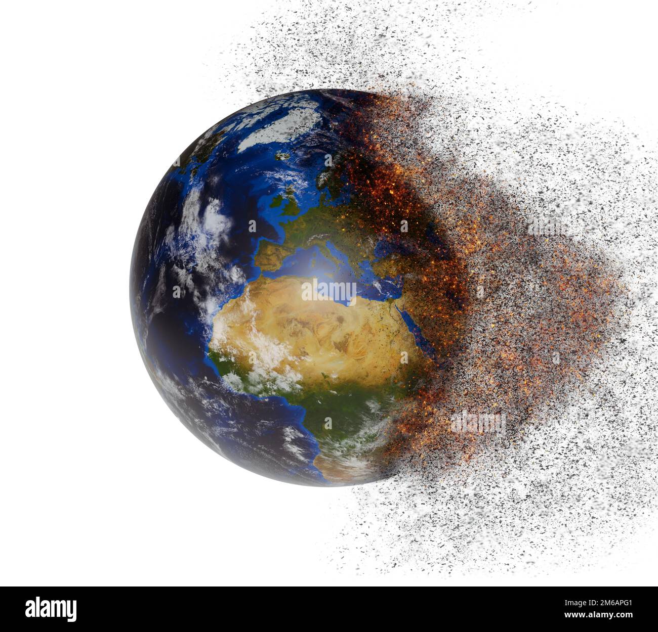 View of planet earth burning in space 3D rendering elements of t Stock Photo