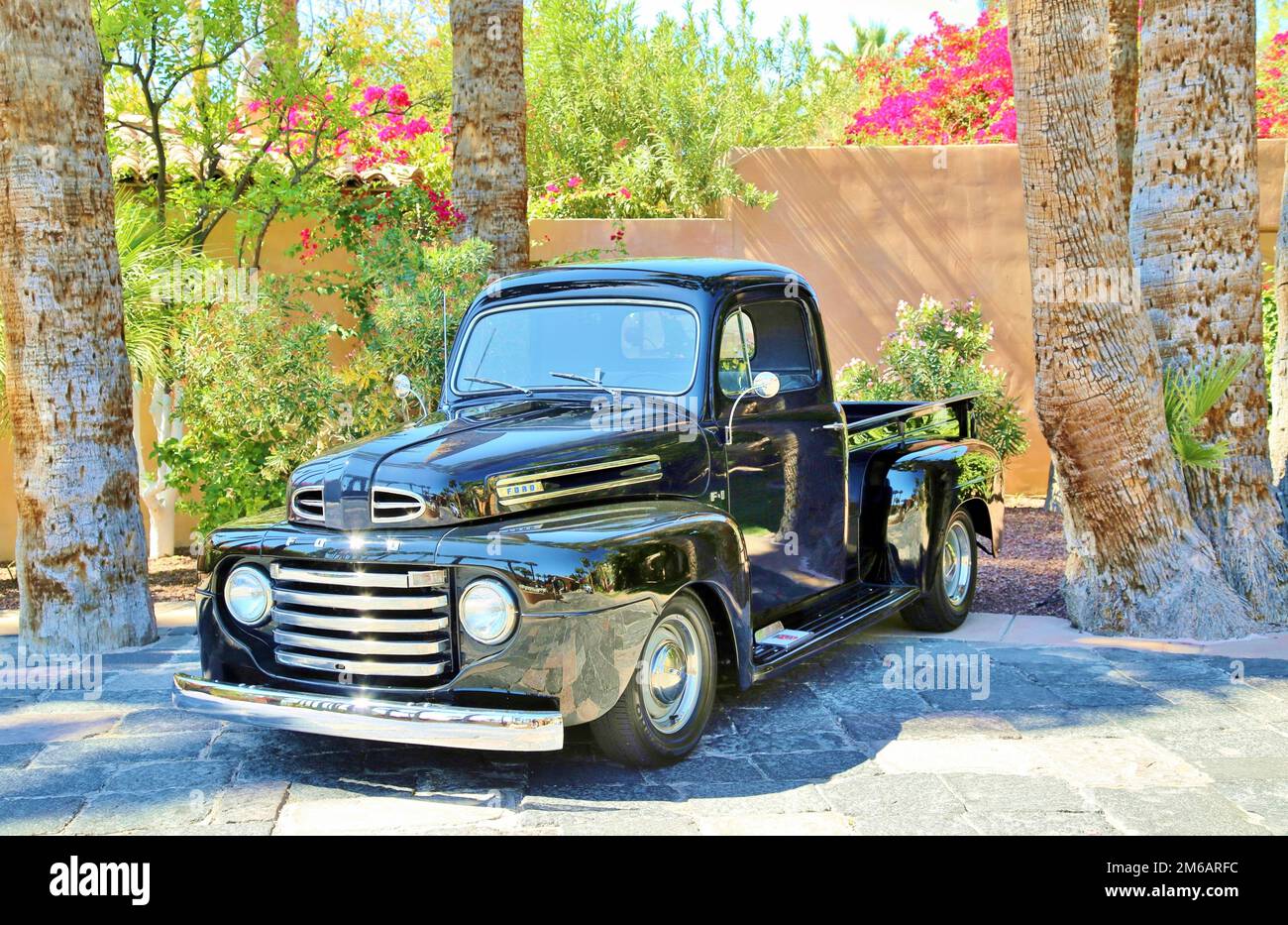 Classic 1950s Black Ford F-1 Pick Up Truck in USA Stock Photo
