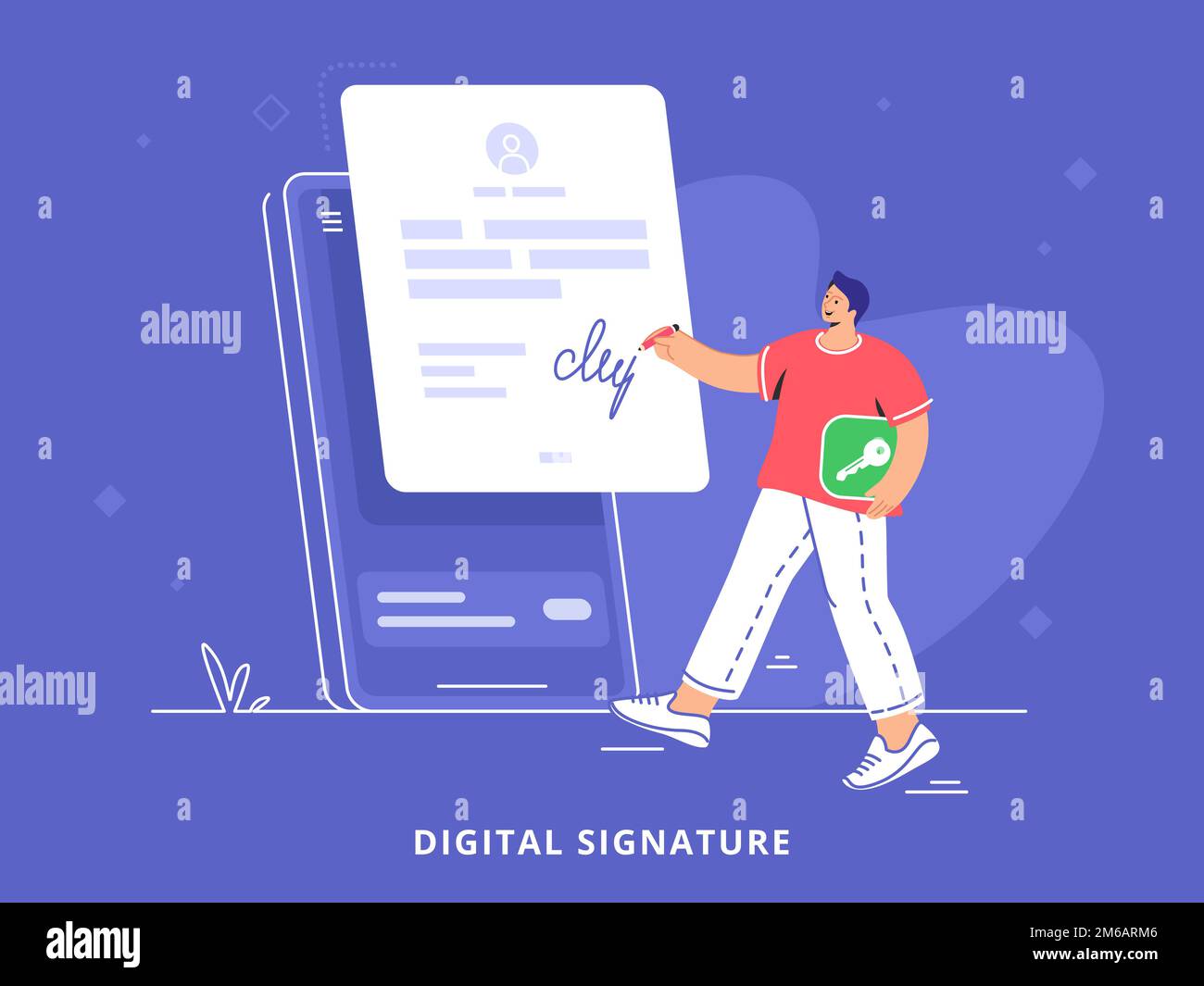 Digital signature on mobile smartphone app for electronic agreement Stock Vector