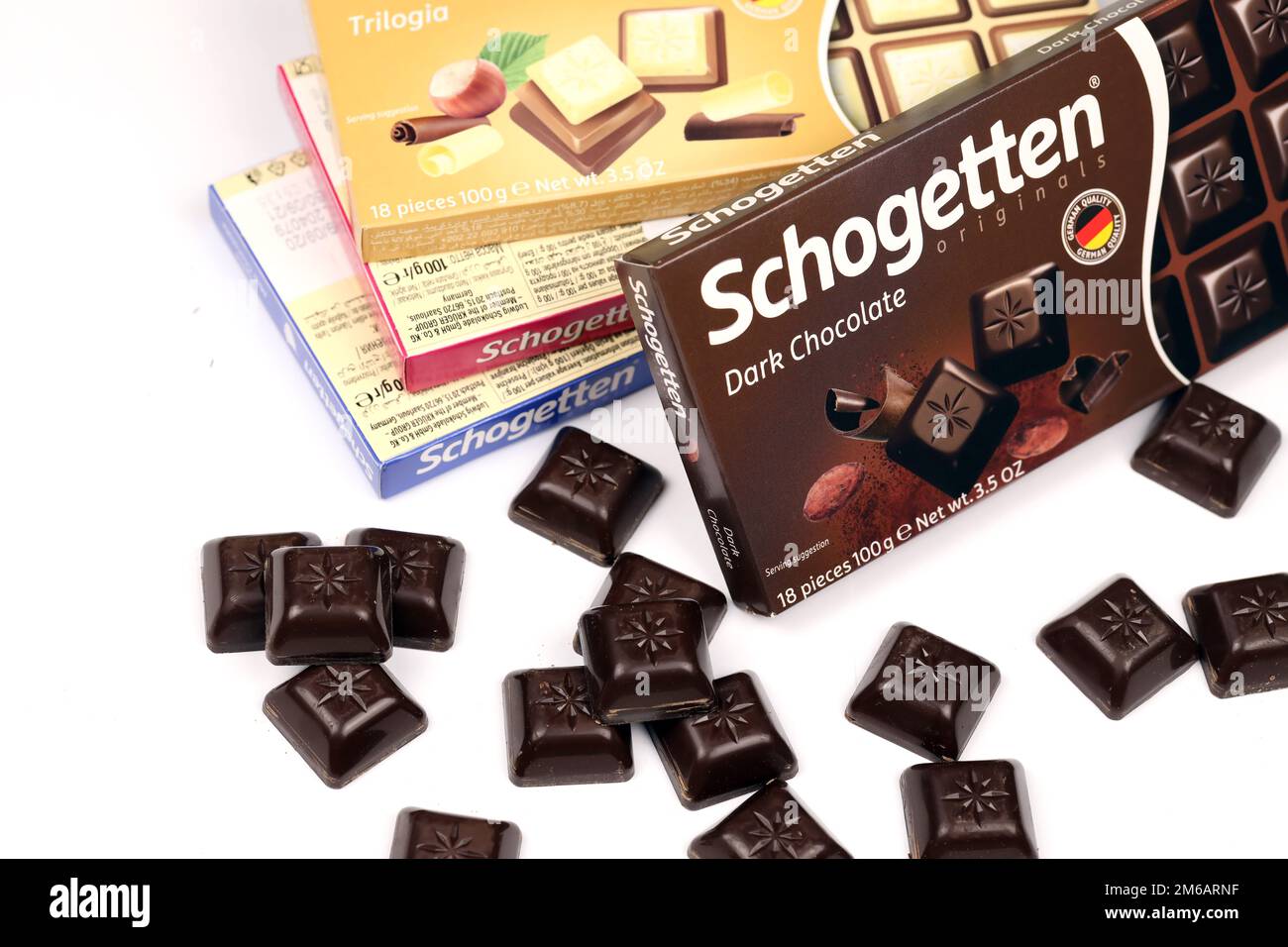KYIV, UKRAINE - MAY 4, 2022 Schogetten chocolate. Chocolate goods produced  by Ludwig Schokolade GmbH and Co. KG one of Europes most successful  confectionery suppliers Stock Photo - Alamy