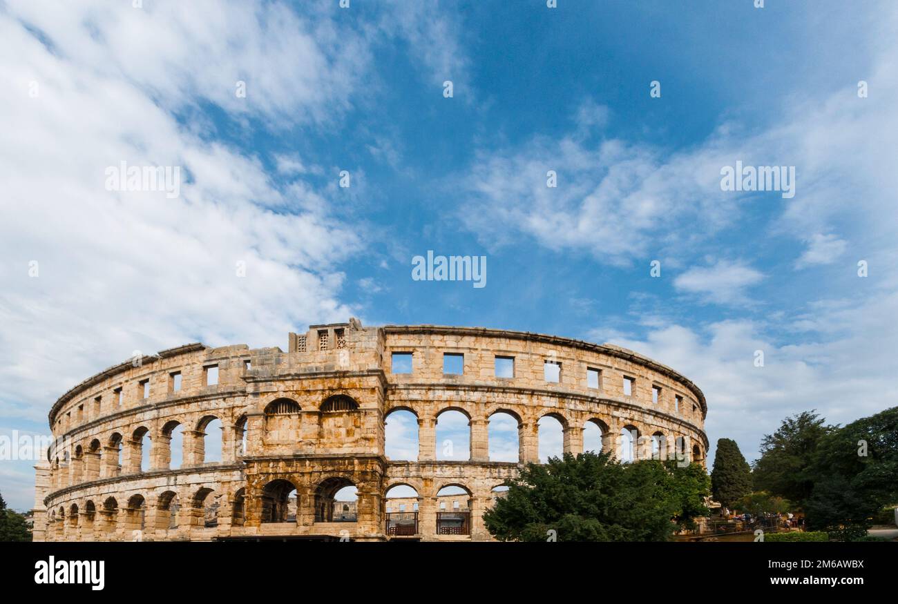 Pula Croatia Roman time arena detail UNESCO world heritage site. Stock Photo