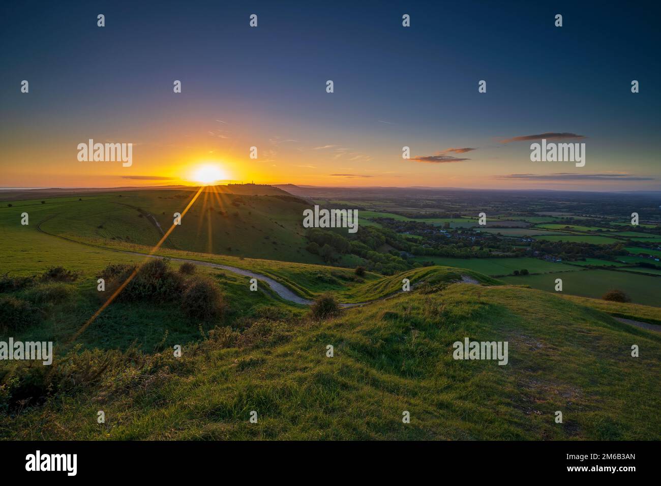 The South Downs countryside during sunset at Devil's Dyke near Brighton in East Sussex, England. uK Stock Photo