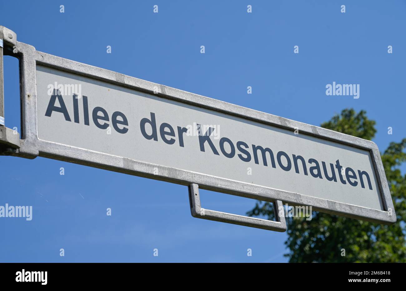 Street sign, Allee der Kosmonauten, Marzahn, Berlin, Germany Stock Photo