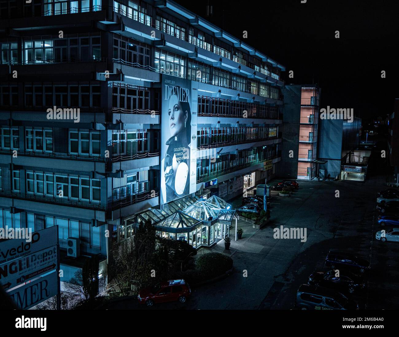 Building by night, Pforzheim, Germany Stock Photo
