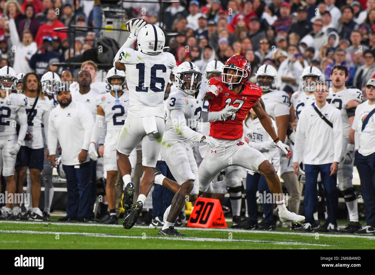 Penn State Nittany Lions safety Ji'Ayir Brown (16) intercepts the ball ...