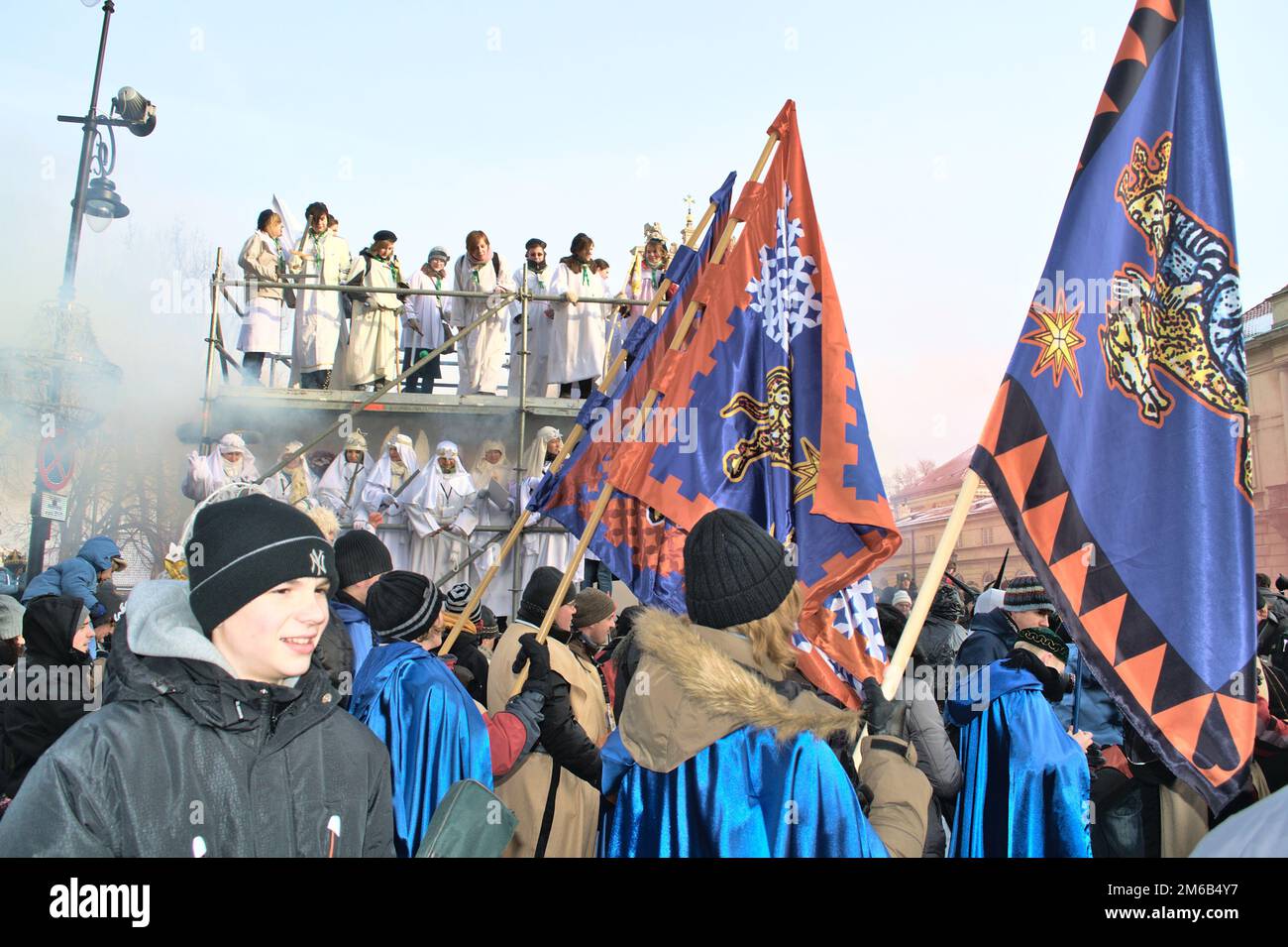 Paraders march in the annual Three Kings Day Parade (Epiphany) on January 06, 2011 in Warsaw, Poland. Stock Photo