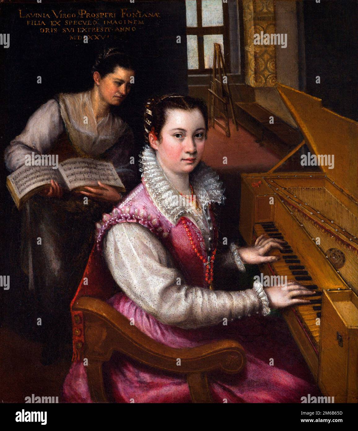 Lavinia Fontana. Self portrait at the Spinet by the Bolognese Mannerist painter, Lavinia Fontana (1552-1614), oil on canvas, 1577 Stock Photo