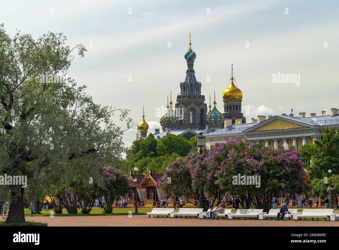 View of the Church of the Savior on Spilled Blood from the Field of Mars. Stock Photo