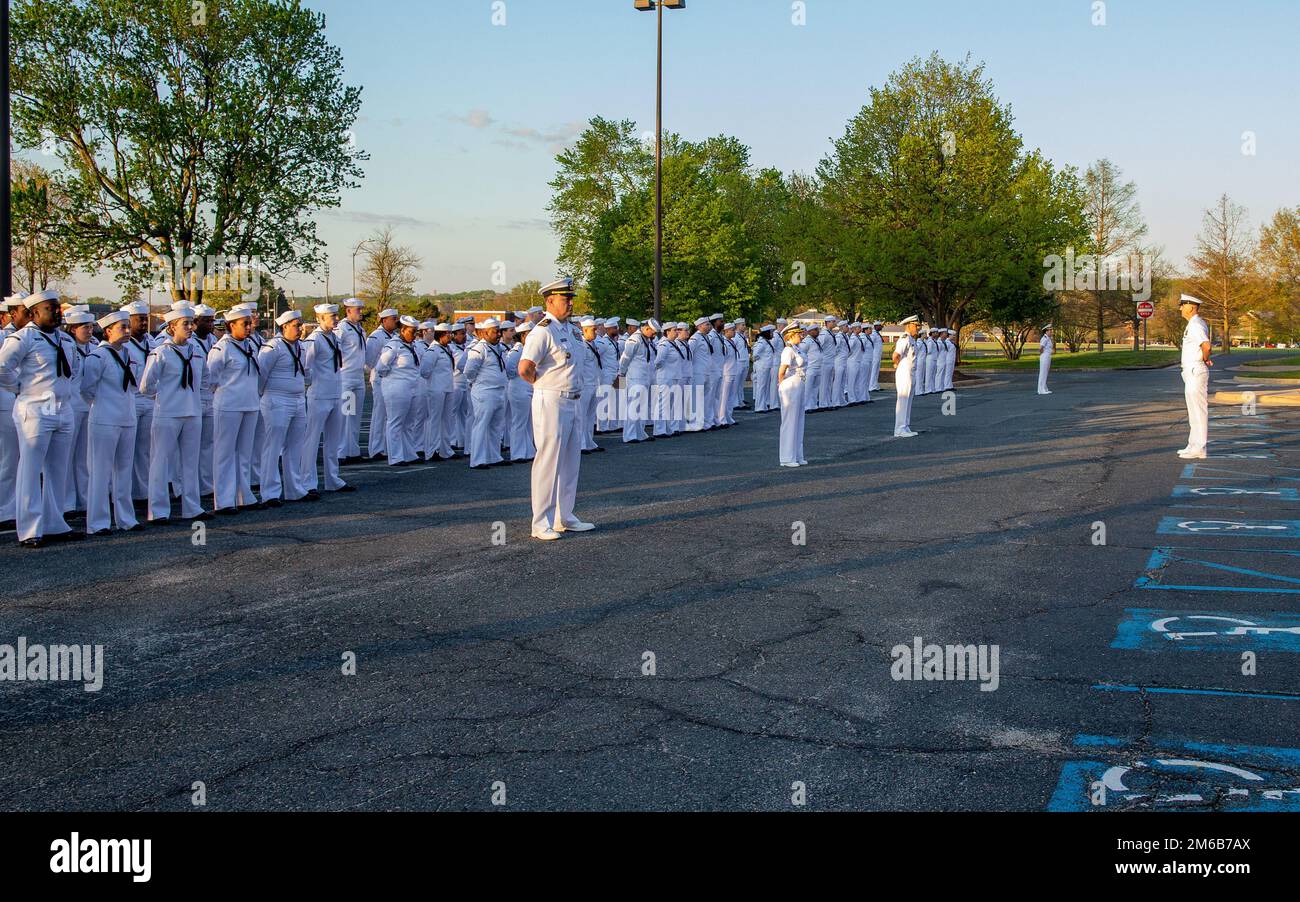 U.S. Navy Sailors take part in a uniform inspection at Naval Health